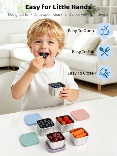 HTEVW 6 Pack Stainless Steel Snack Containers for Kids, 6 oz Food Container
