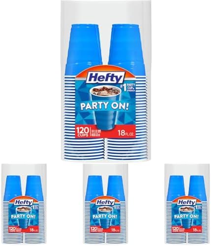 Hefty Party On Disposable Plastic Cups, Marine Blue, 18 Ounce, 120 Count (Pack of 4)