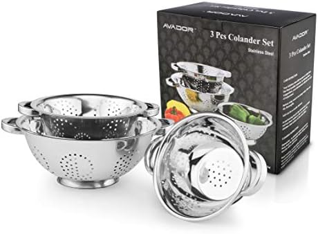 Avador Set of 3 Stainless Steel Colanders, Comes in 1.5 Quart 3qt Quart and 5 Quart for all your Cooking | Baking | Prepping Needs