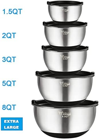 Wildone Mixing Bowls with Lids Set, Stainless Steel Mixing Bowls Set of 5