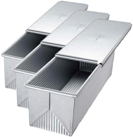 USA Pan Pullman Loaf Pan with Cover, Large w Set of 2, 13 x 4 (Pack of 3)