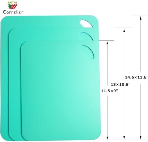 Plastic Flexible Cutting Mats for Kitchen, 3pcs Color Coded Chopping Board Set, Cutting Board Sheet for Kitchen Cooking, Dishwasher Safe（13x10.6"）