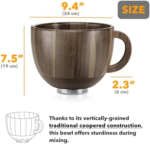 SpaceAid Wooden Bowl with Handle, Kitchen Space Aid Acacia Wood Mixing Bowls Holder for Stand Mixer, Compatible with 4.5 & 5 QT Tilt-Head Models Kitchen, Light Wood