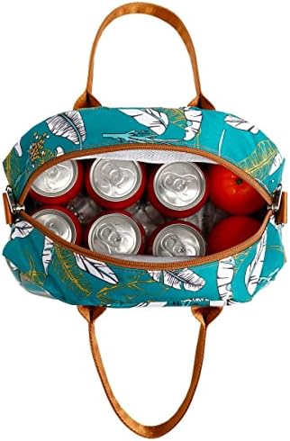 FlowFly Insulated Lunch Bag With Shoulder Strap for Women, Men, and Kids, Large and Reusable, Handle, Freezable Work and School Travel Tote and Meal Prep Organizer, leaves