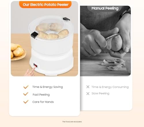 Electric Potato Peeler 85W One-button Automatic Potato Peelers 2.2Lbs Capacity 2-minute Peeling Rotating Fruit Vegetable Peeler with Visible Cover for Kitchen Restaurants (2.2Lbs Capacity)
