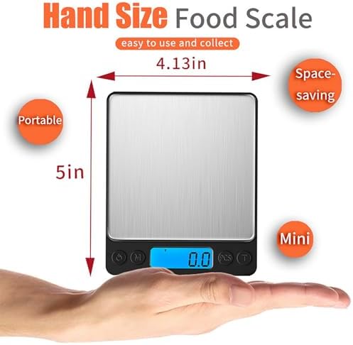 Digital Food Kitchen Scale Upgraded, YONCON 3000g/0.1g High Accuracy Mini Pocket Scale Measures in Grams and oz for Cooking, Baking, Jewelry, Tare Function,2 Trays, LCD Display (Batteries Included)