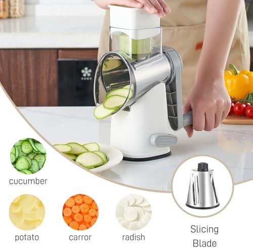 Weltonhm 4 in 1 Large Cheese Grater Hand Crank (White Grey 4 Graters)
