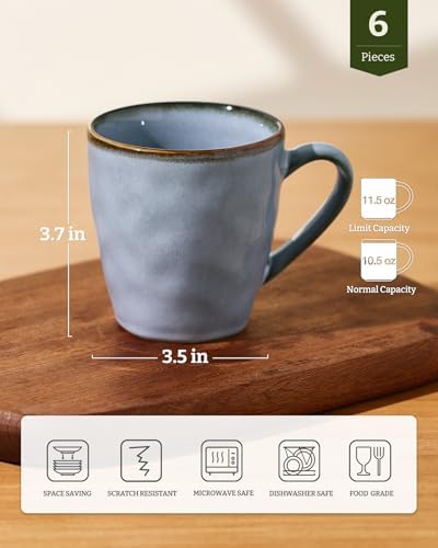famiware Coffee Mug Set of 6, Ocean Round 11.5oz Coffee Cup Set with Handle