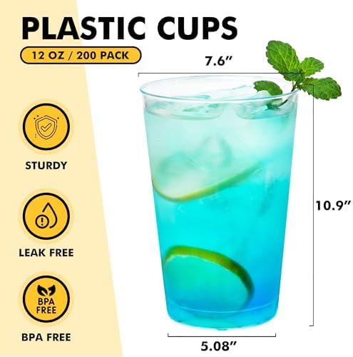 RACETOP 12 oz Clear Plastic Cups 100 Pack for Party
