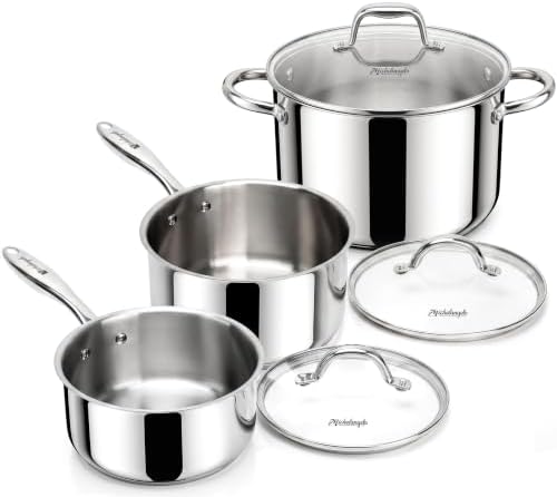 MICHELANGELO Stainless Steel Pot Set, 2QT & 3QT Saucepans, 8QT Stock Pot