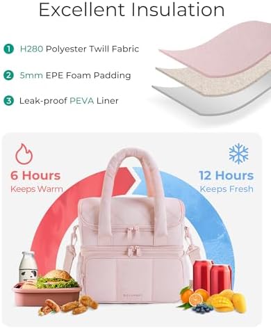 BAGSMART Lunch Bag Women, Double Deck Insulated Lunch Box, Clay Orange