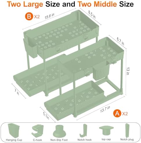 Sevenblue 4-Pack 2-Tier Under Sink Organizer with Pull Out Drawers