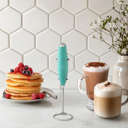 Zulay Kitchen Powerful Milk Frother Wand With Duracell Batteries - Ultra Fast Handheld Drink Mixer - Electric Whisk Foam Maker for Coffee, Lattes, Cappuccino & Matcha - Z1 Motor - Aqua