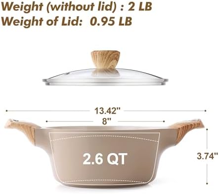 SENSARTE Ceramic Nonstick Stock Pot with Lid, 2.6/4.5/6.6/8.5/11 QT Soup Pot Casserole Pot, Non-toxic Healthy Pasta Pot, Large Cooking Pot Stew Pot, Induction Compatible, PFOA PFAS PTFE Free, Taupe