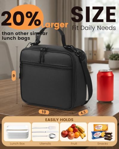 Insulated Lunch Box for Men Small, Black Mens Lunch Bag with Strap