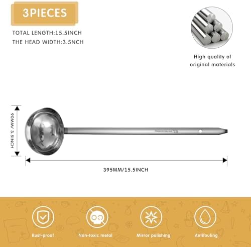 Meekoo 3 Pcs Stainless Steel Ladles Soup with Long Handle, 6oz