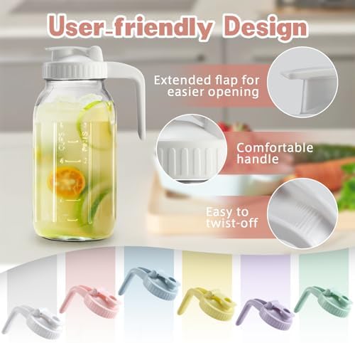 2 Pack Mason Jar with Pour Spout Lid V-shaped, 2 Quart Iced Tea Pitcher Double Leak Proof, 64 oz Drink Pitcher for Breastmilk, Sun Tea, Juice, Coffee Creamer, Formula Pitche