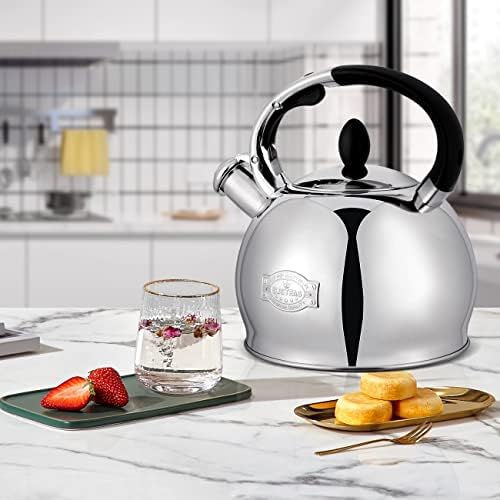 SUSTEAS Whistling Tea Kettle, 2.7QT Food-Grade Steel Teapot, SILVER