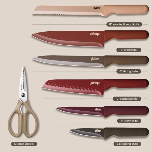 CAROTE Kitchen Knife Set, 6 Floral Knives with 6 Blade Guards, 12-Piece