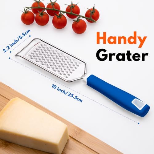 Rainspire Professional Cheese Graters for Kitchen Stainless Steel Handheld, Metal Lemon Zester Grater With Handle For Cheese, Chocolate, Spices, Kitchen Gadgets And Tools, Soft Grip Handle, Dark Blue