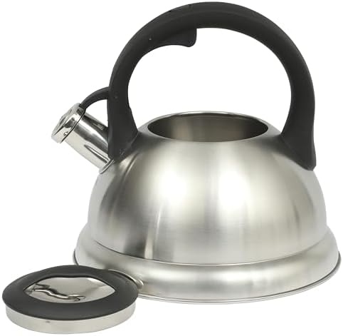 Mr. Coffee Hartbay 2.4 Quart Whistling Tea Kettle, Large Stainless Steel Stovetop Kettle, Durable Fast-Boil Tea Pot