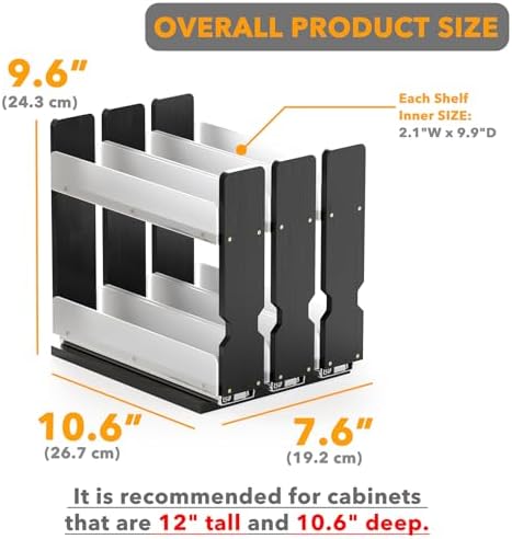 SpaceAid Bamboo Pull Out Spice Rack Organizer for Cabinet, Heavy Duty Slide Out Seasoning Kitchen Pantry Sliding Vertical Organization, 7.6" Wide, 3 Drawers(2" Wide), 2-Tier, Black