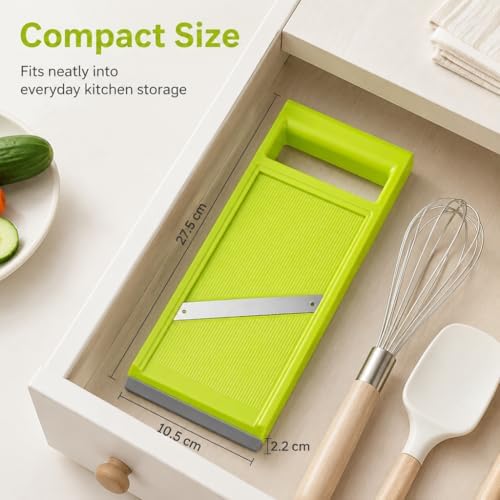 Handheld Potato Slicer & French Fry Cutter, Stainless Steel Manual Vegetable Slicer for Homemade Fries, Carrot, Zucchini, Easy-Grip Slicer, 4.25x10.8 Inch Kitchen Gadget(Green)