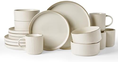 Famiware Stoneware Dinnerware Set with Mugs, Plates and Bowls, Dishes for 4