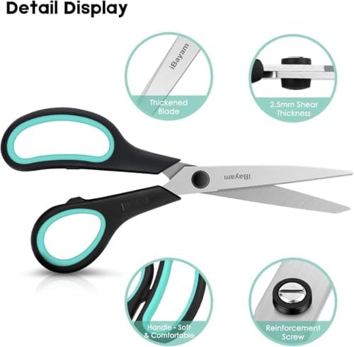 iBayam 8.5" All Purpose Sharp Black Scissors, Comfort-Grip Handles, 24-Pack