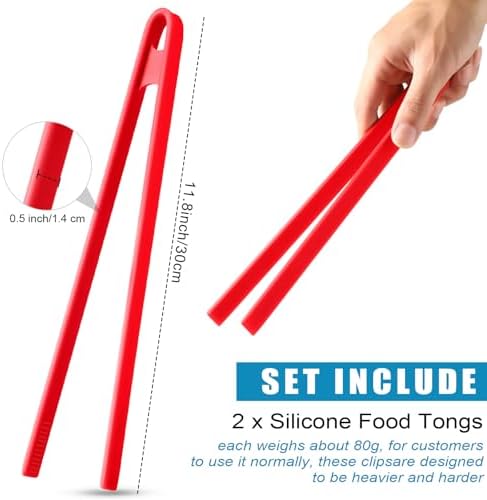 Patelai 2 Pcs 11.8 Inch Silicone Cooking Tongs Tweezers,Black, Red