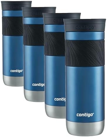 Contigo Byron Vacuum-Insulated Stainless Steel Travel Mug,20oz - Leak-Proof Lid,BPA-Free,Blue Corn - Perfect Reusable Cup for Coffee or Water; hot and cold beverage holder,(Pack of 4)