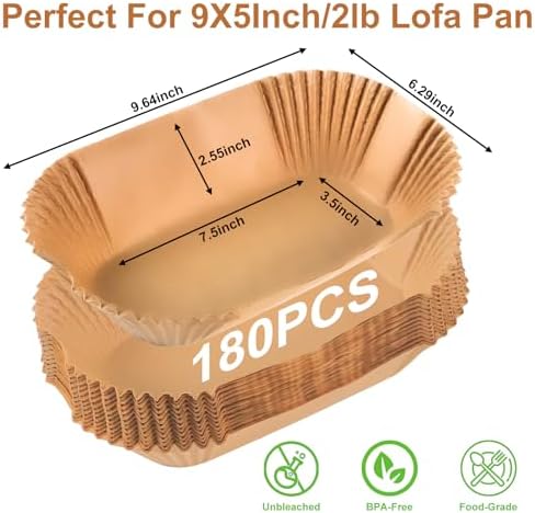 Loaf Pan Liners for Baking Bread 9x5 Inch - 180 PCS Non-Stick Parchment Paper Liners - Disposable Bread Pans Liner for Sourdough Bread, Banana Bread, Cakes, Baking Accessories