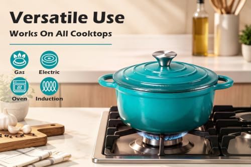 Leonyo 4-Quart Enameled Cast Iron Dutch Oven Pot with Lid, Lake Green