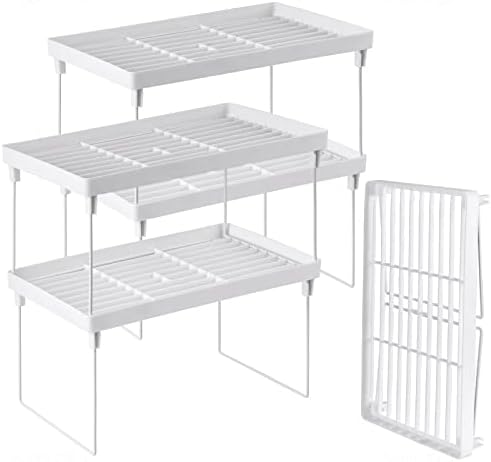 NiHome 4-Pack Stackable Plastic Kitchen Storage Shelf Foldable Rack, White