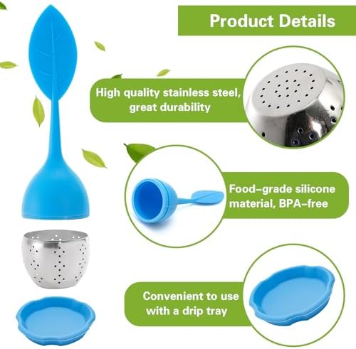Bekith 7 Pack Silicone Tea Infuser, Cute Loose Leaf Tea Steeper, Fine Mesh Tea Strainer with Drip Tray, Stainless Steel Tea Filter Ball Tea Diffuser Steeper for Cup Mug