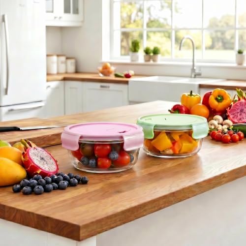 4 Pack Glass Meal Prep Containers, Glass Food Storage Containers with Airtight Lids, Leak Proof, Easy to Clean, Microwave, Dishwasher, Oven, and Freezer Safe