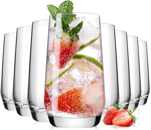 Drinking Water Glass Cups Set,Crystal Clear tall Glass cups set of 8,16.2oz