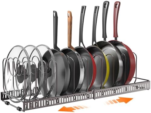Puricon Expandable Adjustable Pot Pan Organizer for Cabinet with 10 Divider