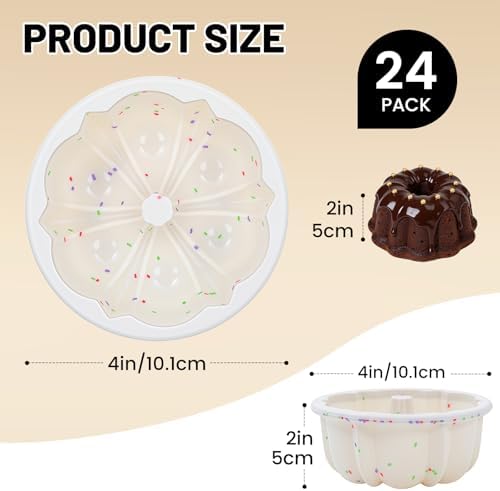 Vinino 4 Inch Silicone Fluted Tube Cake Pan with Reinforced Frame, 24-Pack