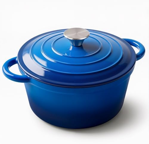Miereirl 4.5 Quart Enameled Dutch Oven Pot with Lid, Cast Iron Dutch Oven with Dual Handles for Bread Baking, Cooking, Non-stick Enamel Coated Cookware (Dark Blue)