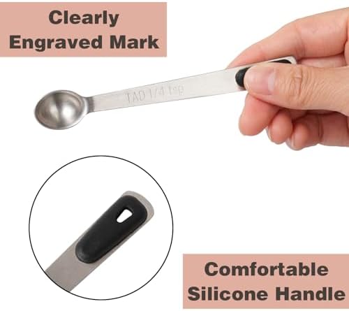 1Pack Small Measuring Spoon Set with Black Silicone Grip