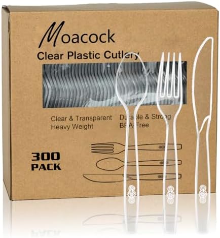 MOACOCK 300 Count Heavy Weight Clear Plastic Silverware