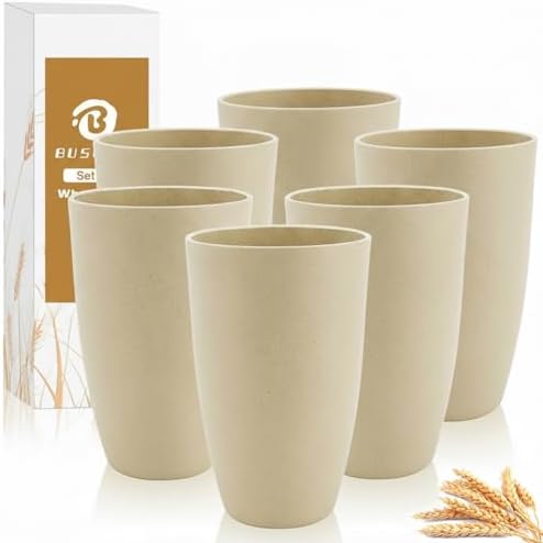 Wheat Straw Cups, Kitchen Cups, 20oz Large Cups Set of 6 (Beige)