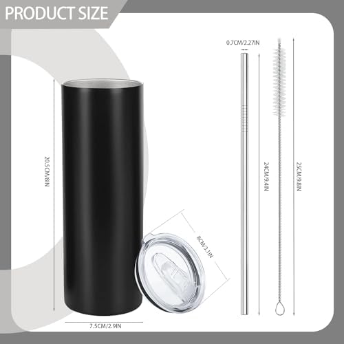 YOUKE OLA 16 Pack Stainless Steel Skinny Tumblers Straight Double Wall Insulated Tumbler Bulk with Lid and Straw for, DIY Gift, 20oz Black