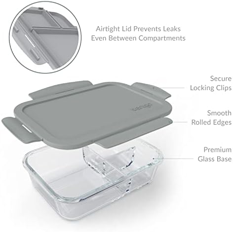 Bentgo Glass Lunch Box, Leak-Proof, 3-Compartment, 5-Cup Capacity