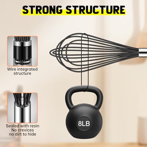 HOTEC 4 Pieces Silicone Whisks Set, Wire Balloon Whisks for cooking Egg Beater, Non-slip Handle Whisk for Non-stick Cookware Perfect for Cooking, Stirring, Beating and Blending,Black