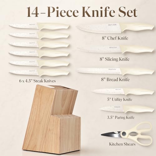 14-Piece Kitchen Knife Block Set with Built-In Sharpener