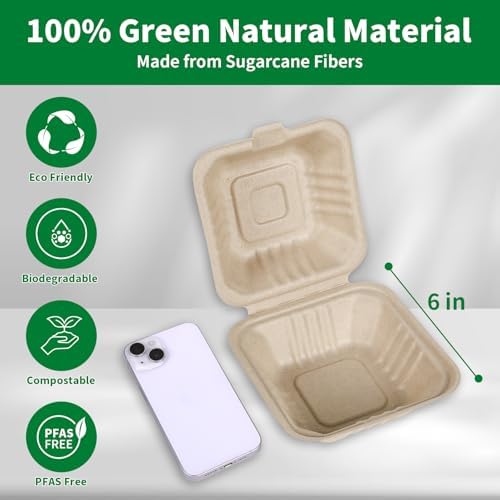 Aricsen Disposable 100 Pack 6×6 Inch Takeout Lunch Box Containers with Lids