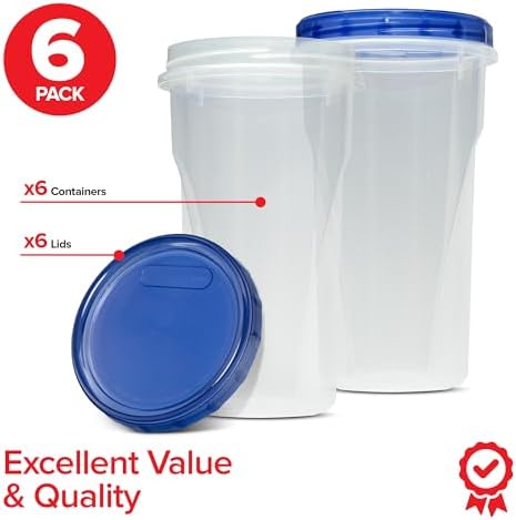 Stock Your Home 48oz Plastic Containers with Twist Top Lids (6 Pack), 1.5 Quart Freezer Containers with Lids for Leftover Food, Airtight Reusable Soup Containers, Microwave and Dishwasher Safe