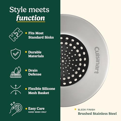 Cuisinart Sink Strainers- 2 Pack Kitchen Sink Drain Strainer & Food Catcher with Enamel-Coated Stainless Steel Rim and Silicone Base, Fits Standard 3.5" Drains, Outer Diameter 4.35", Scratch-Safe
